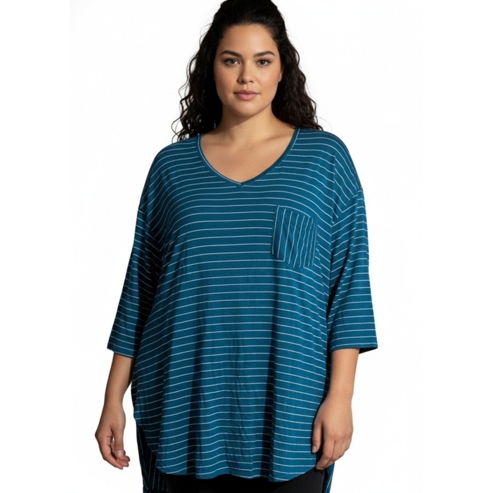 Faded Glory Plus Striped Vneck Relaxed Fit Top